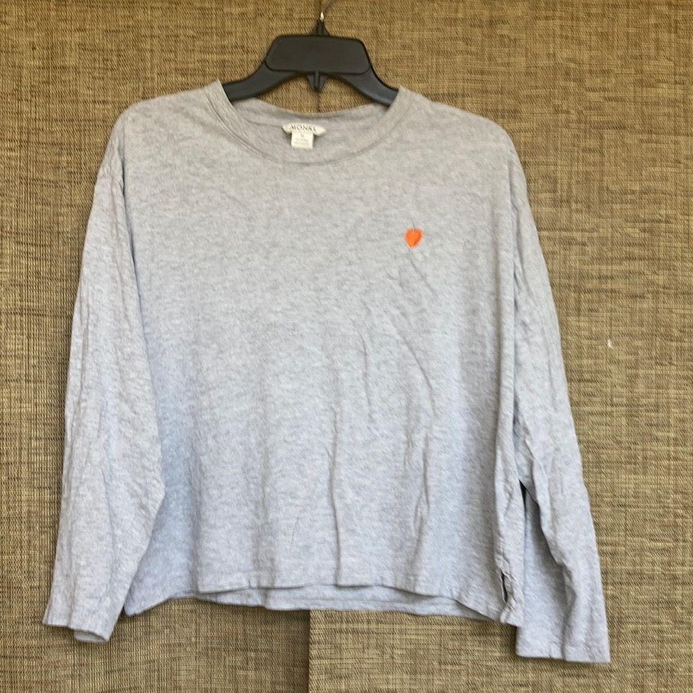 Monkl boxy cropped long sleeve tee shirt hazy grey